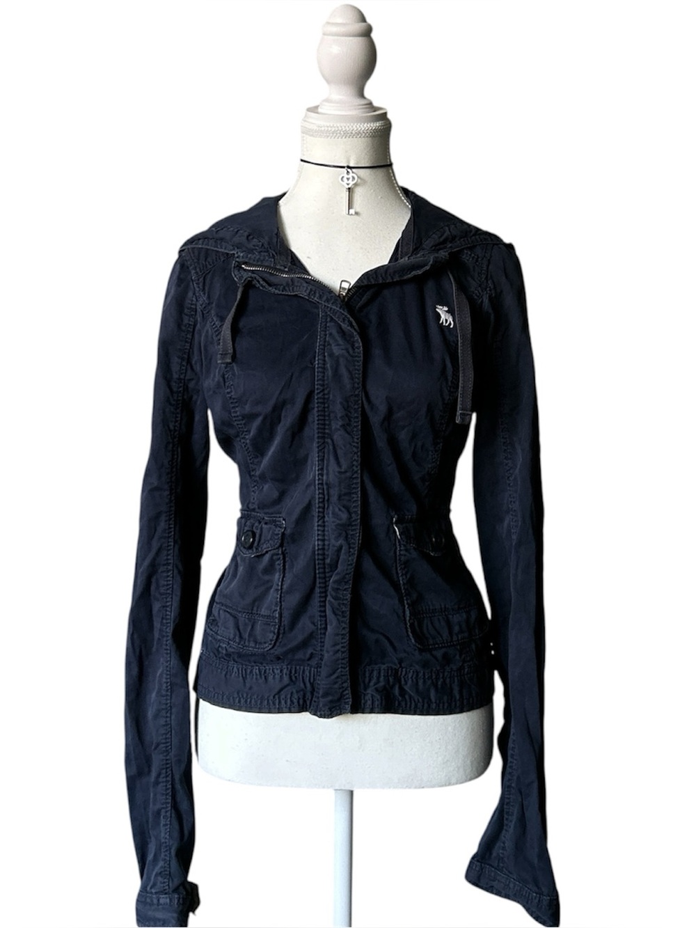 Y2K Coquette “Abercrombie & Fitch” Navy Blue Cargo Utility Style Light Jacket